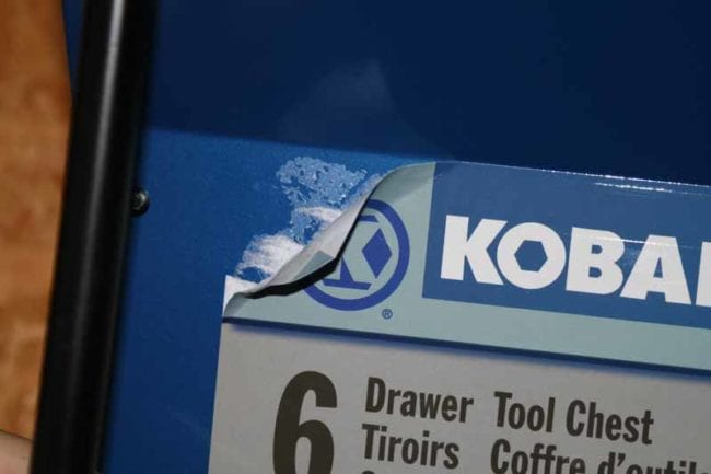 Kobalt Steel Tool Chest -Plastic non-stick labels