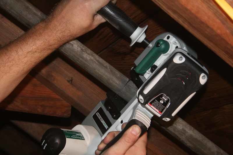 Masterforce 18V Cordless Band Saw cutting 2