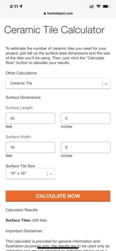 ceramic tile calculator THD app
