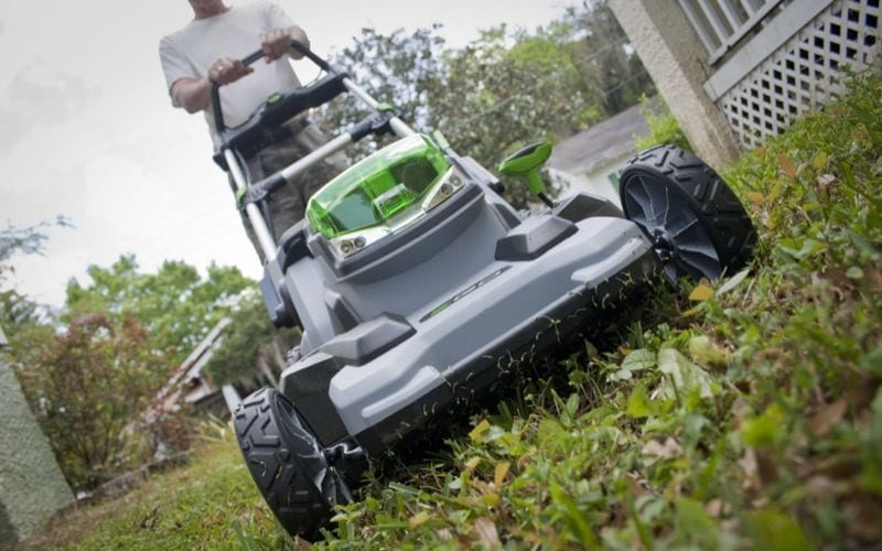 EGO 56V lawn mower mowing front