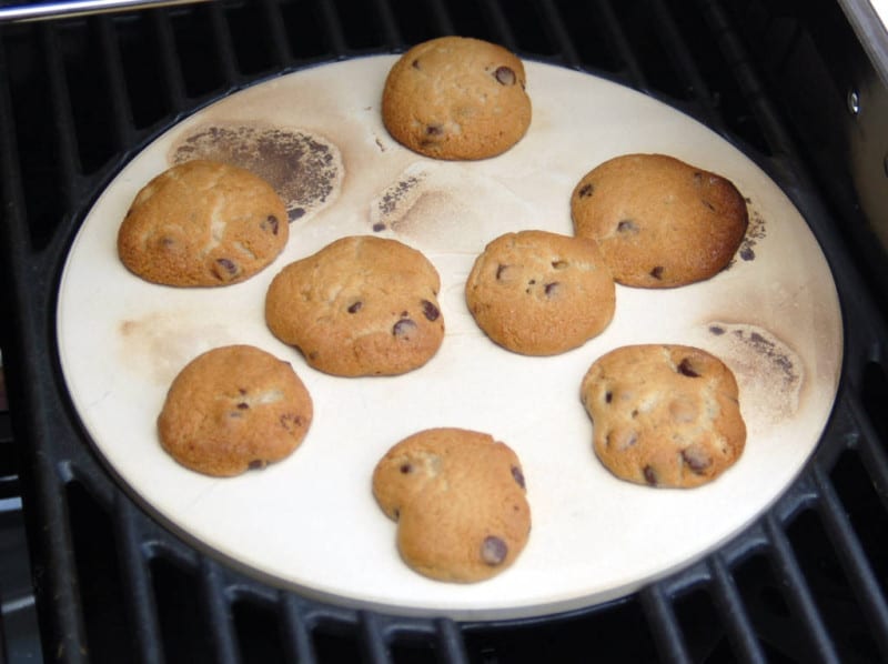 Yep, chocolate chip cookies on the grill! They need a little less time and temp than the instructions call for to come out right.