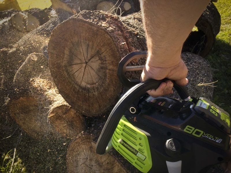 Greenworks 80V chainsaw cut