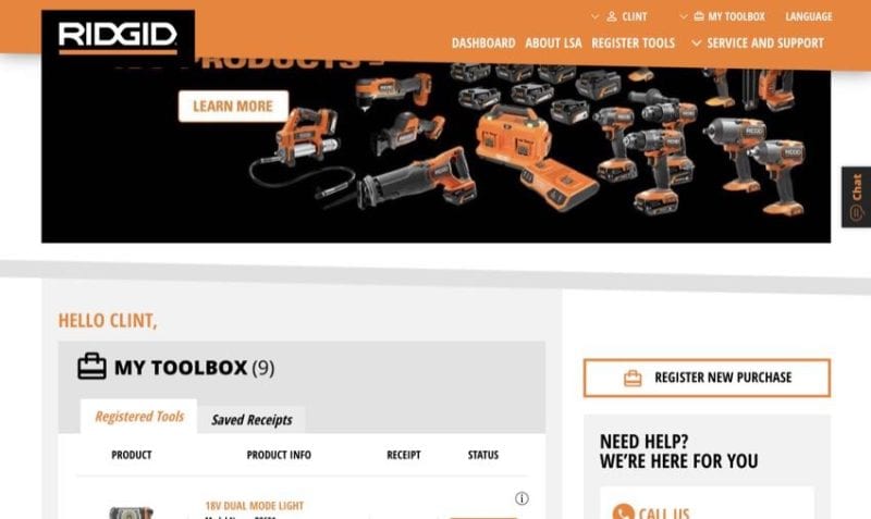 Ridgid LSA tool registration