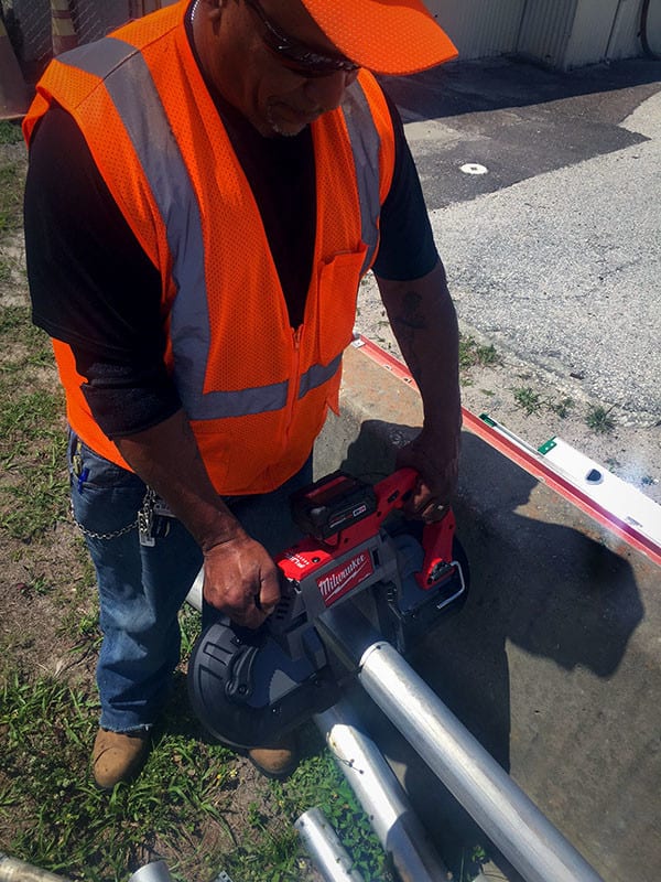 Milwaukee M18 Fuel Deep Cut Band Saw In Use