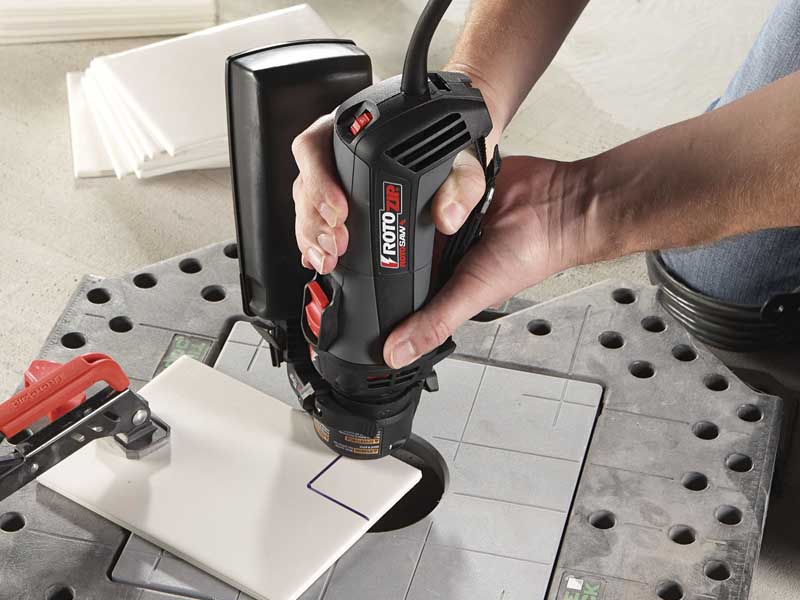 RotoZip RotoSaw+ with Dust Vault Attachment application