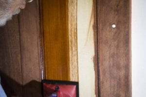 applying stain on a door