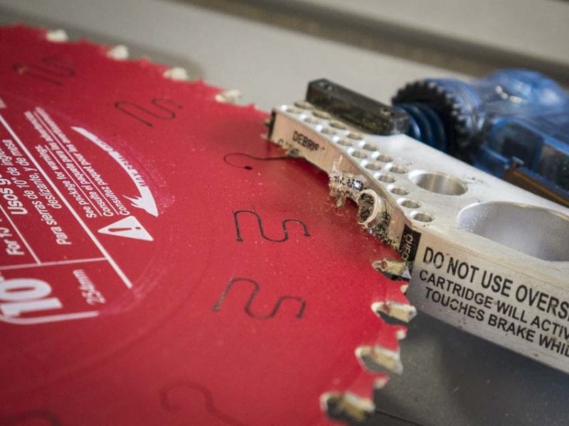 Sawstop blade brake activation