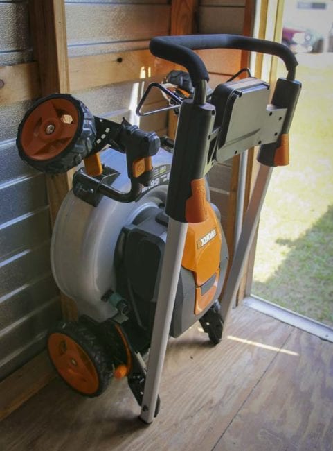 worx 56v mower vertical storage