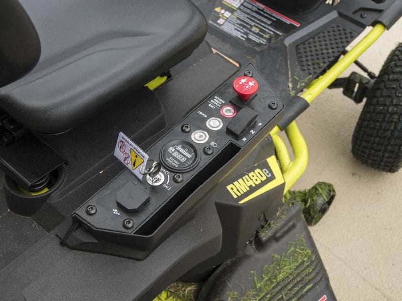 RYOBI RM480E Riding Mower controls