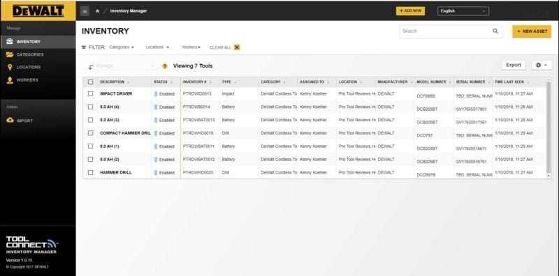 DeWalt Tool Connect Inventory Manager