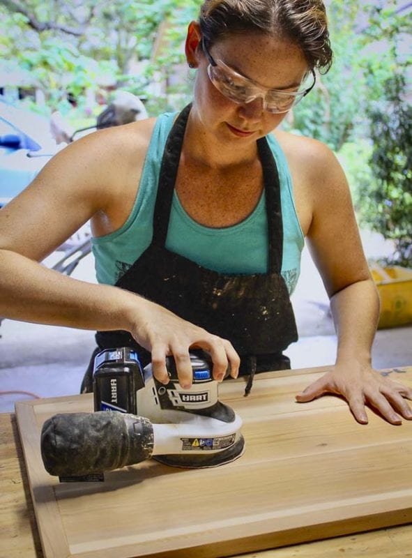 sanding cedar wood boards