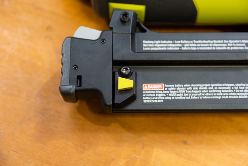 A Detail of Ryobi Cordless Brad Nailer