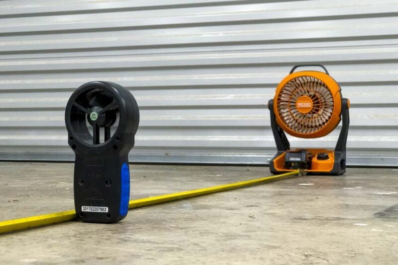 Ridgid 18V Cordless Jobsite Fan Airspeed Test