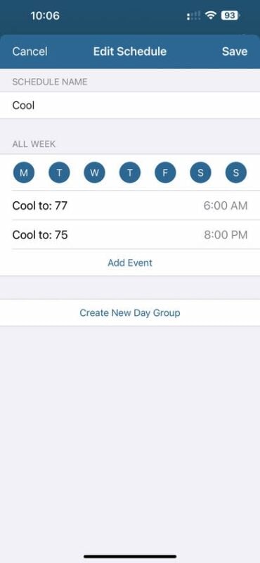 edit HVAC cooling schedule