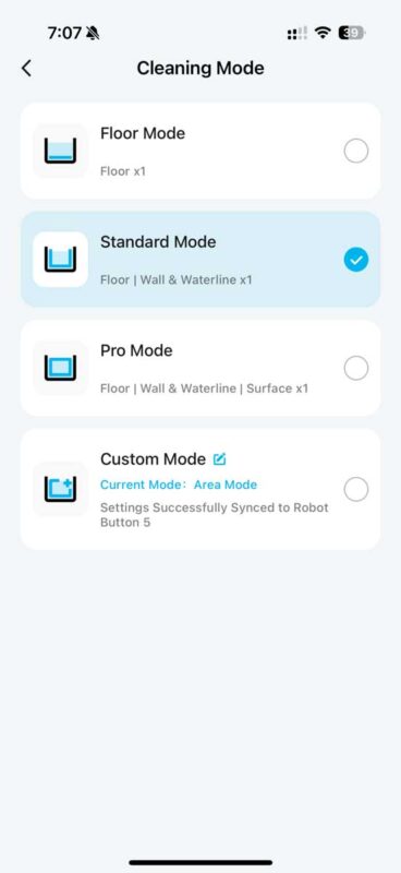 AquaSense 2 Ultra cleaning modes