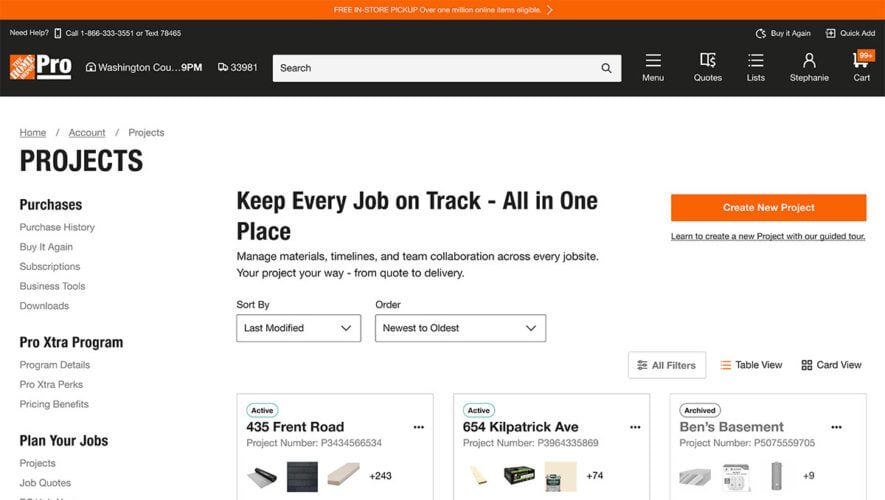 Home Depot Project Planning Tool