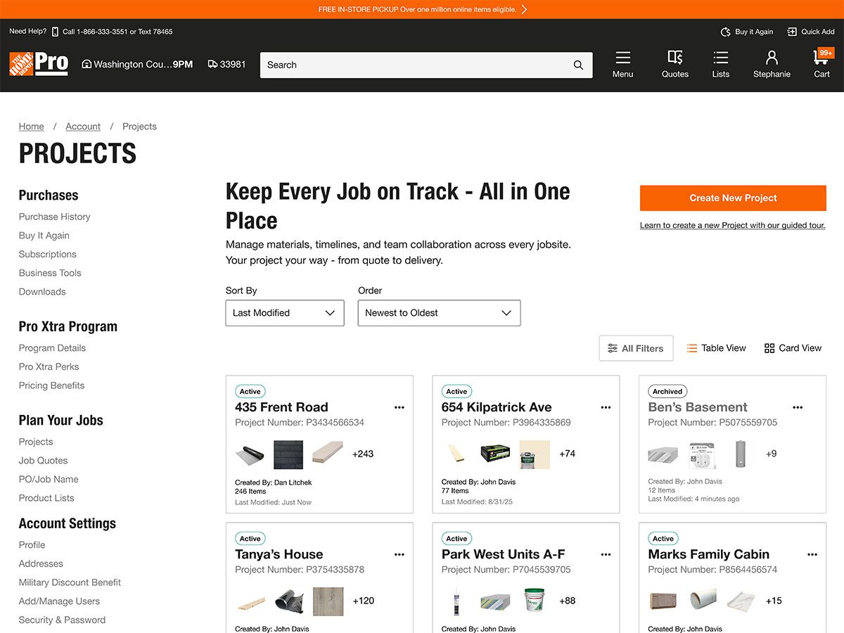 Home Depot Project Planning Tool