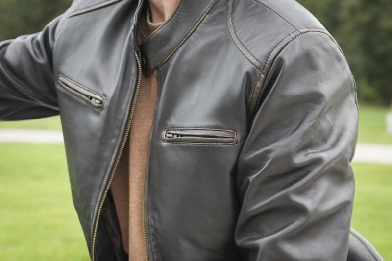 zippered pockets lambskin leather